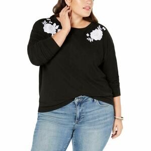 Style & Co. Womens Floral Embroidered Sweater-3X